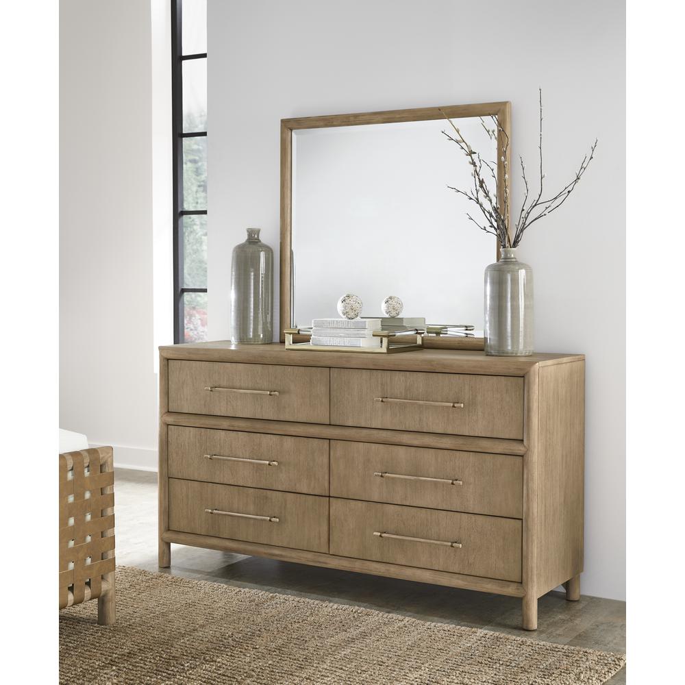 Dorsey Solid Wood and Glass Mirror in Granola. Picture 6