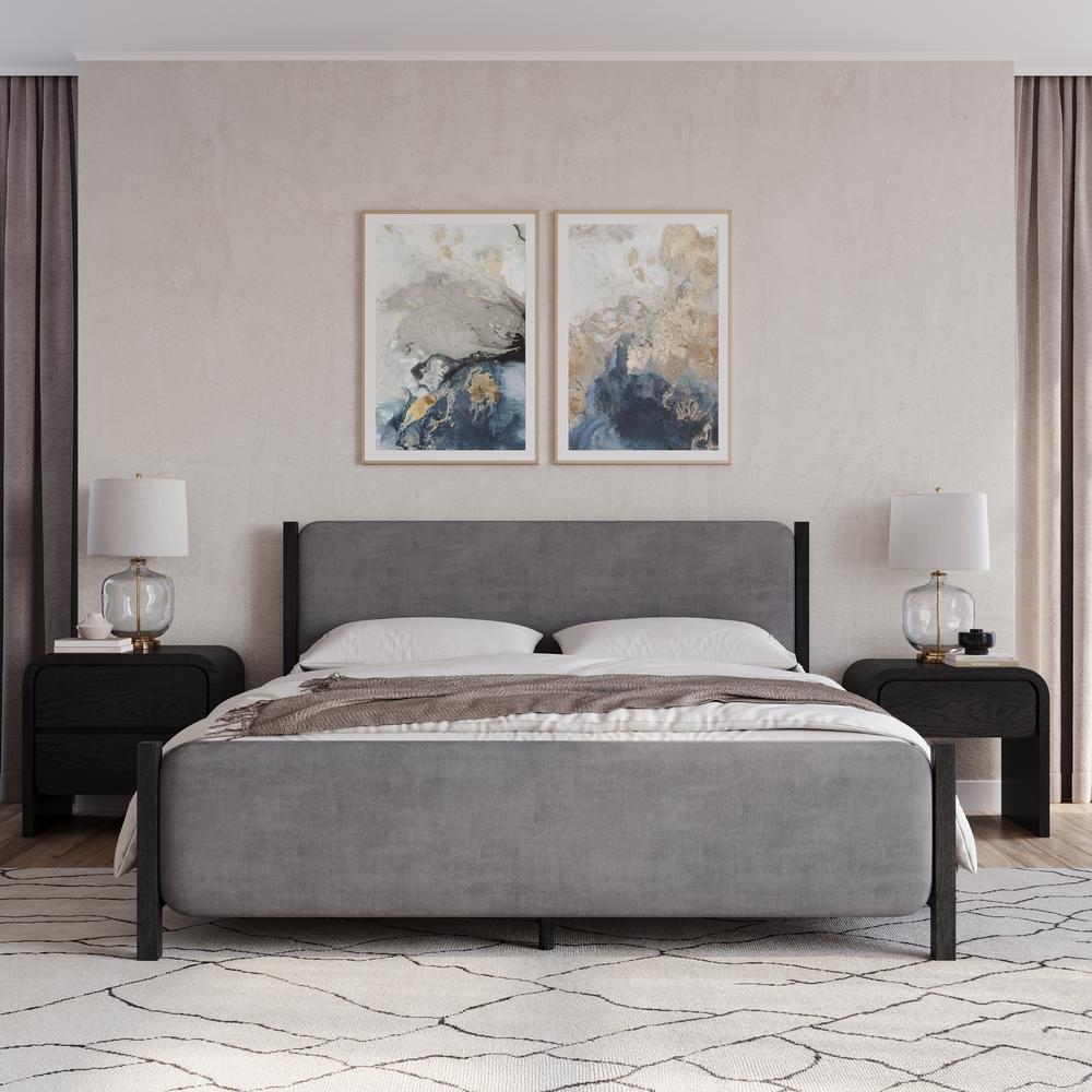 Elora Wood and Velvet Upholstered Bed in Jet and Charcoal. Picture 4