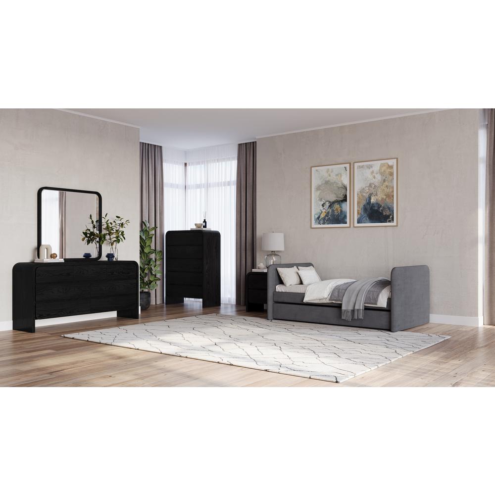 Elora Upholstered Daybed with Trundle in Charcoal Velvet. Picture 3