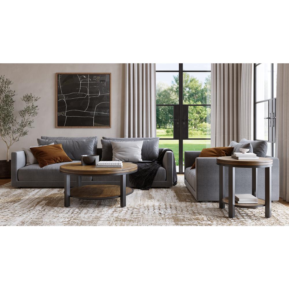 Canyon Solid Wood and Metal Round End Table in Washed Grey. Picture 6