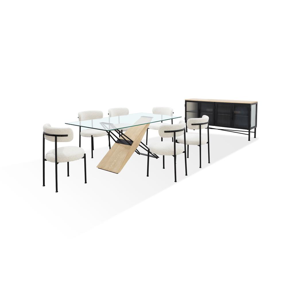 Aere Boucle Upholstered Metal Leg Dining Chair in Ivory and Black, set of 2. Picture 8
