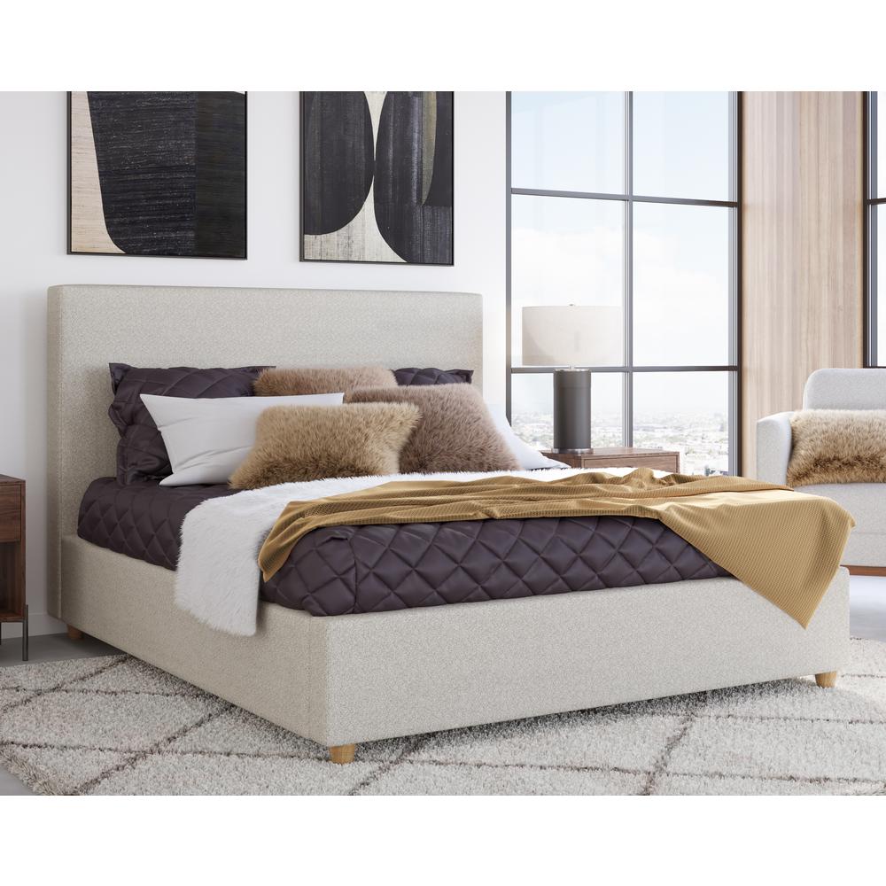 Olivia Upholstered Platform Bed in Ivory. Picture 1