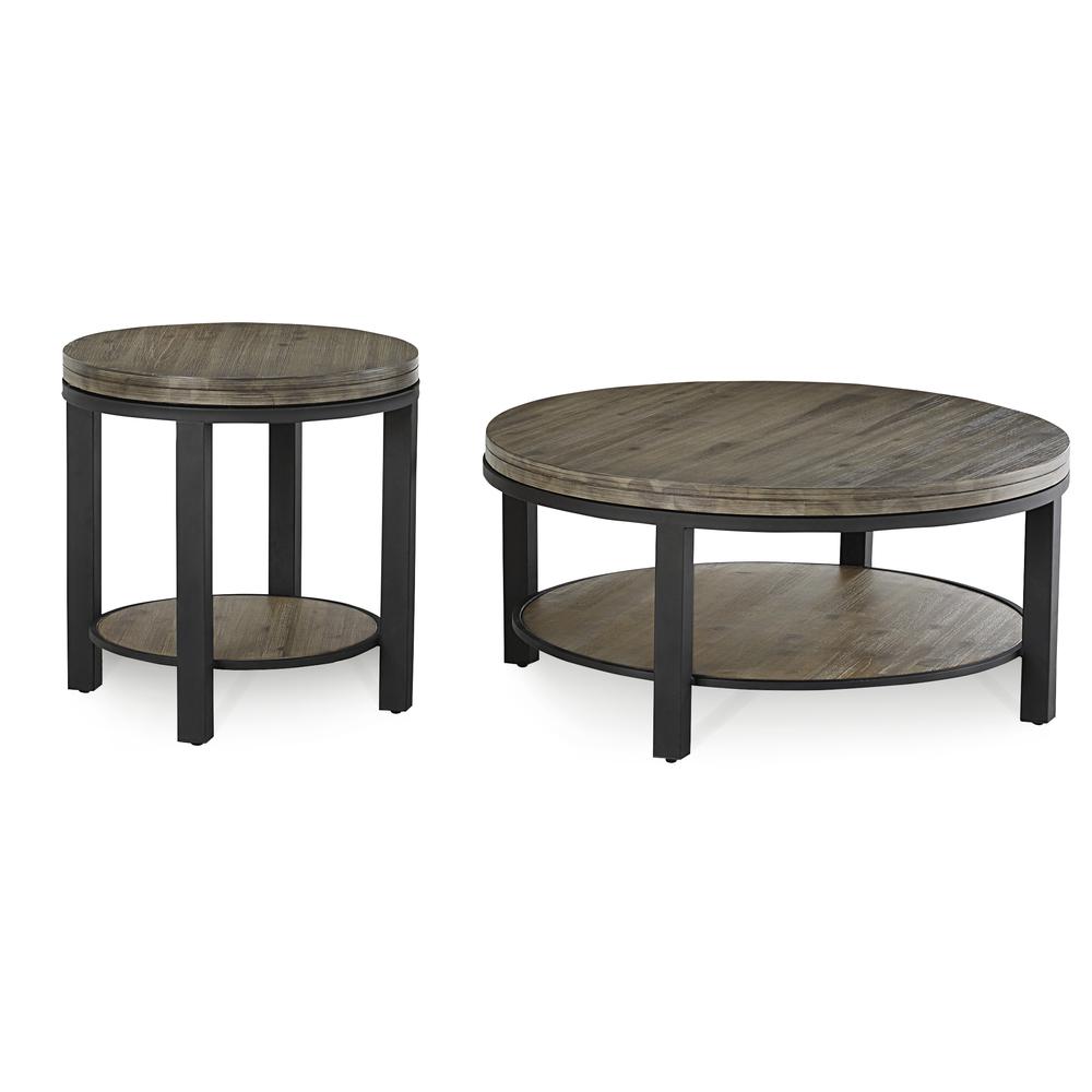 Canyon Solid Wood and Metal Round End Table in Washed Grey. Picture 3