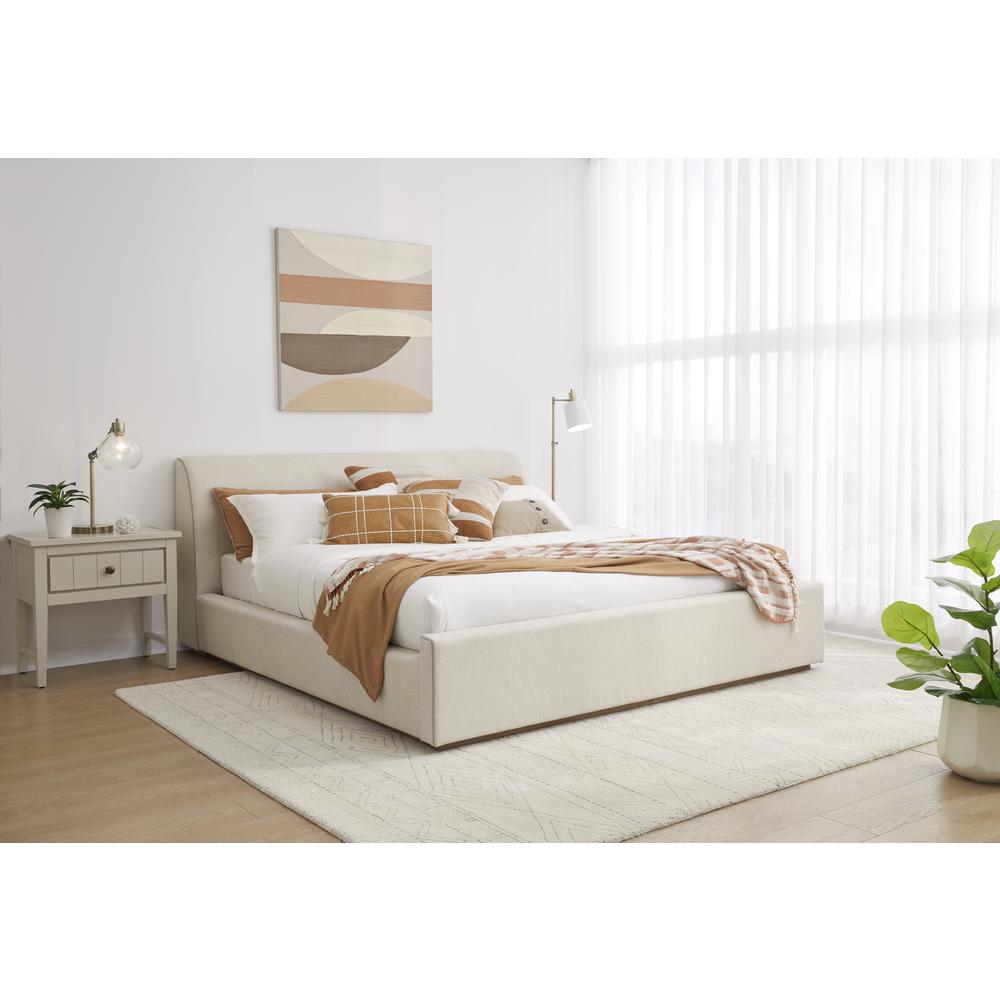 Louis Upholstered Platform Bed in Natural Linen. Picture 1