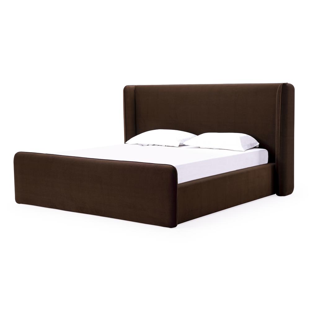 Bacall Velvet Upholstered Wingback Platform Bed in Cola. Picture 3