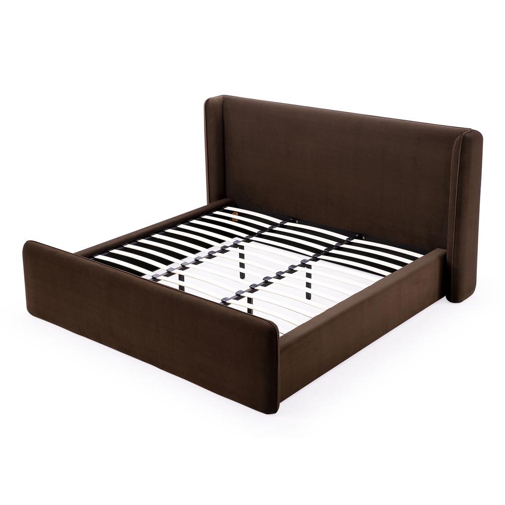 Bacall Velvet Upholstered Wingback Platform Bed in Cola. Picture 1