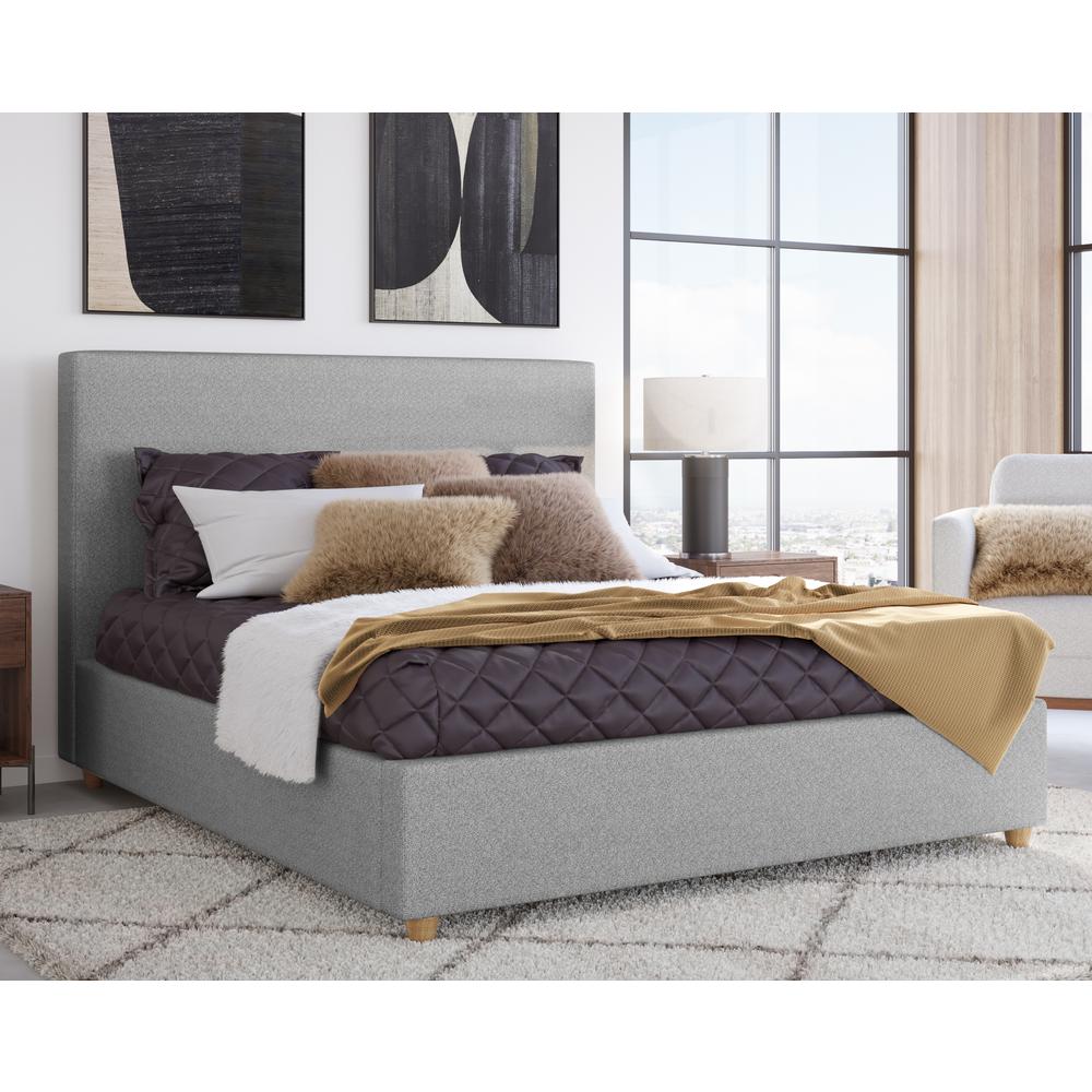 Olivia Upholstered Platform Bed in Pewter. Picture 1