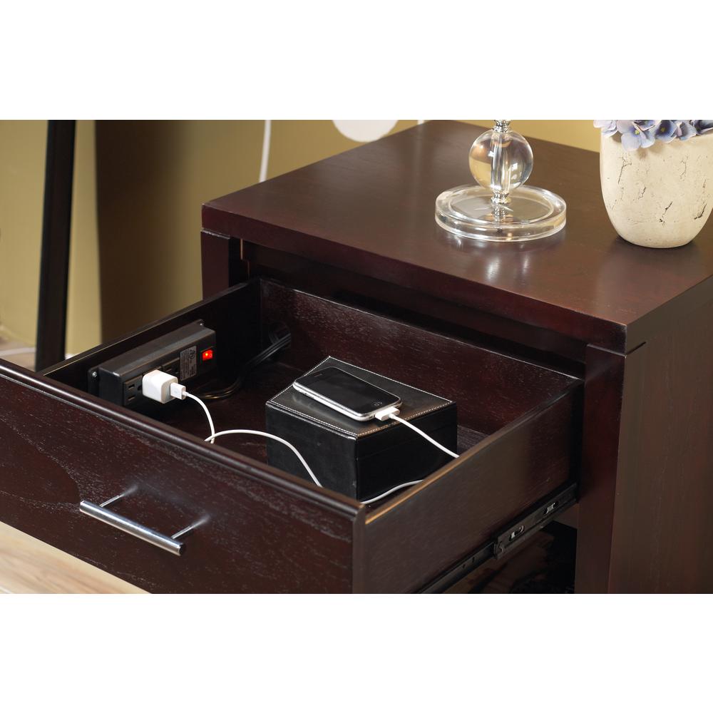 Nevis Charging Station Nightstand in Espresso. Picture 1