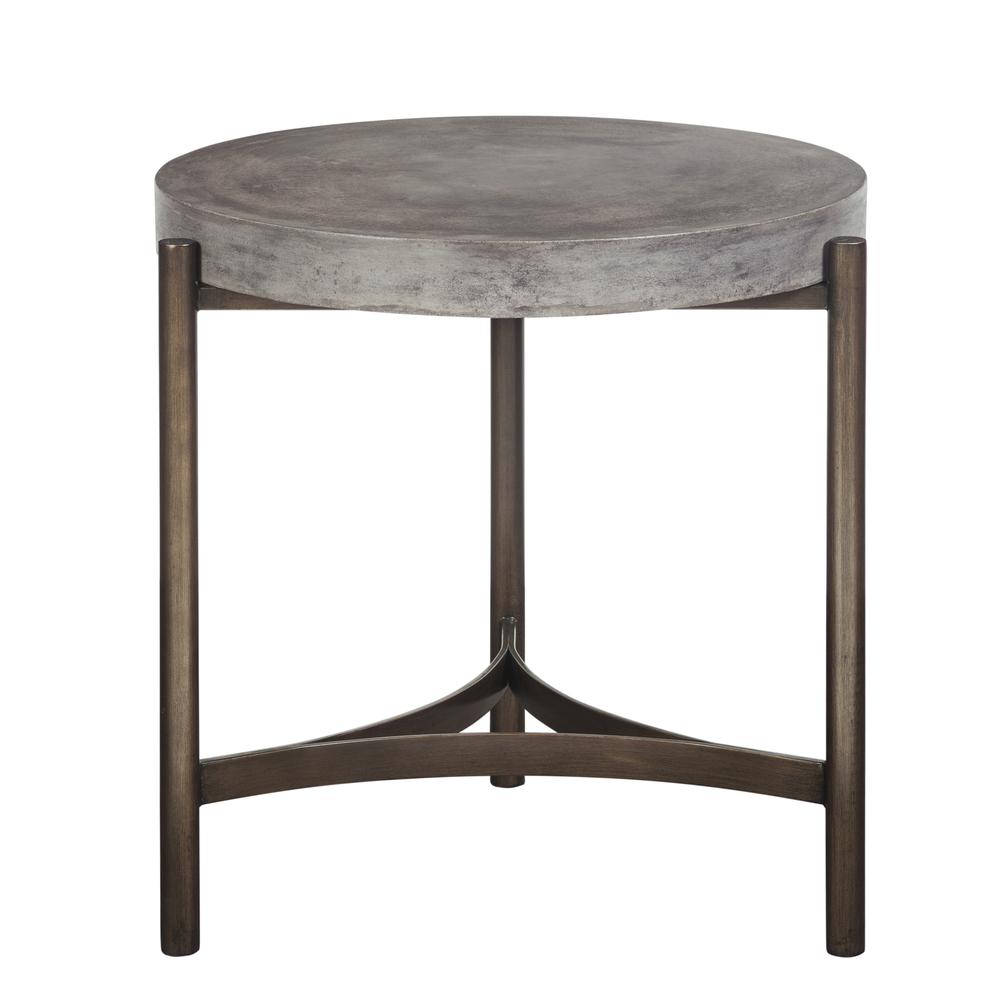 Lyon Round Natural Concrete and Metal Side Table. Picture 3