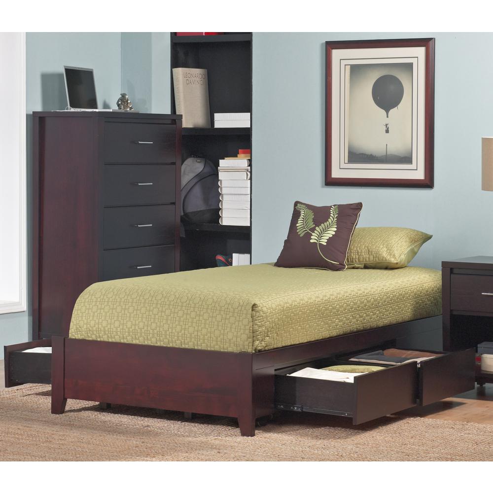 Simple Wood Storage Bed in Espresso. Picture 2