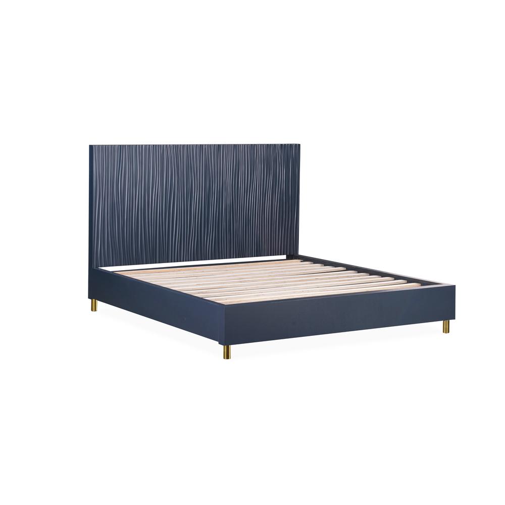 Argento Wave-Patterned Bed in Navy Blue and Burnished Brass. Picture 1