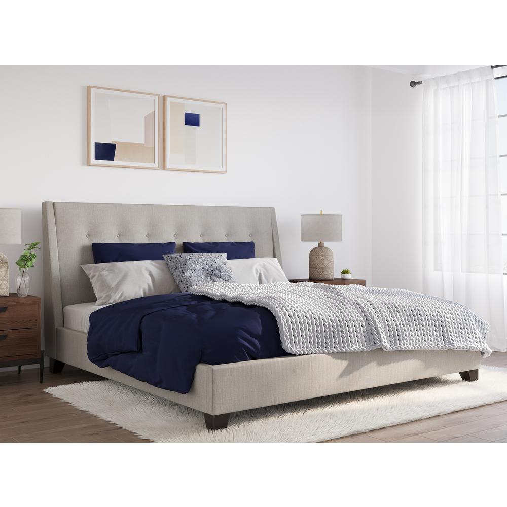 Madera Upholstered Platform Bed in Putty. Picture 1