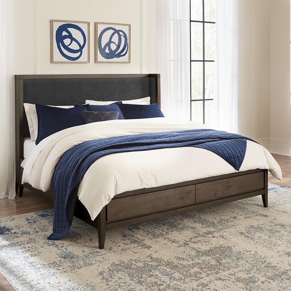 Boracay Upholstered Wingback Storage Bed in Wild Oats Brown. Picture 1
