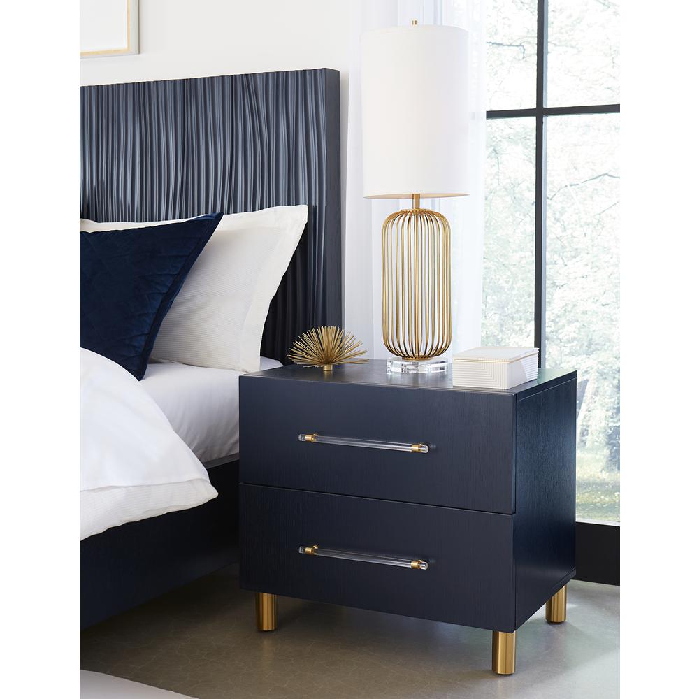 Argento Wave-Patterned Bed in Navy Blue and Burnished Brass. Picture 4