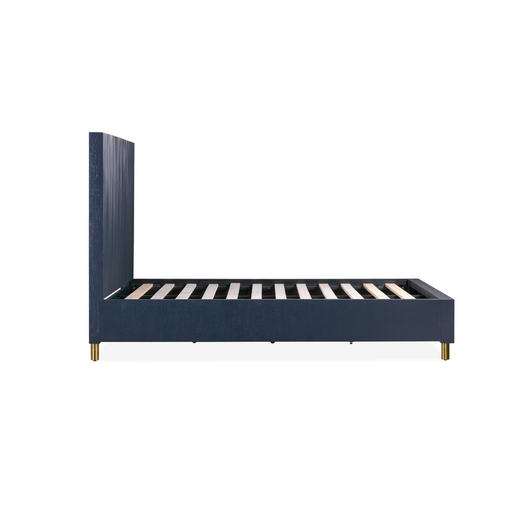 Argento Wave-Patterned Bed in Navy Blue and Burnished Brass. Picture 3