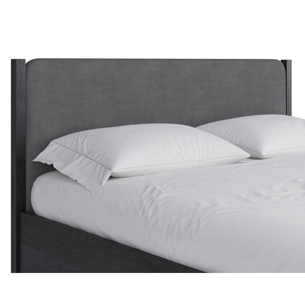 Elora Wood and Velvet Upholstered Bed in Jet and Charcoal. Picture 3