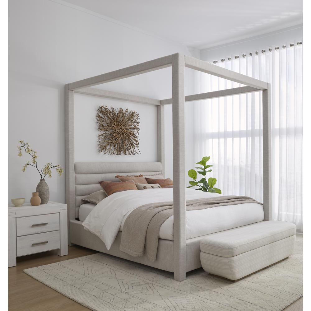 Rockford Upholstered Canopy Bed in Turtle Dove Linen. Picture 1
