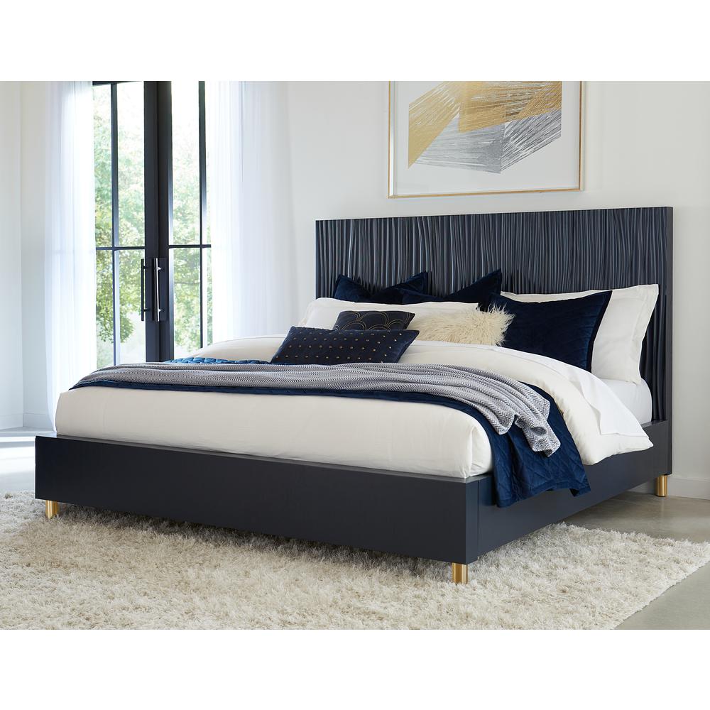Argento Wave-Patterned Bed in Navy Blue and Burnished Brass. Picture 10
