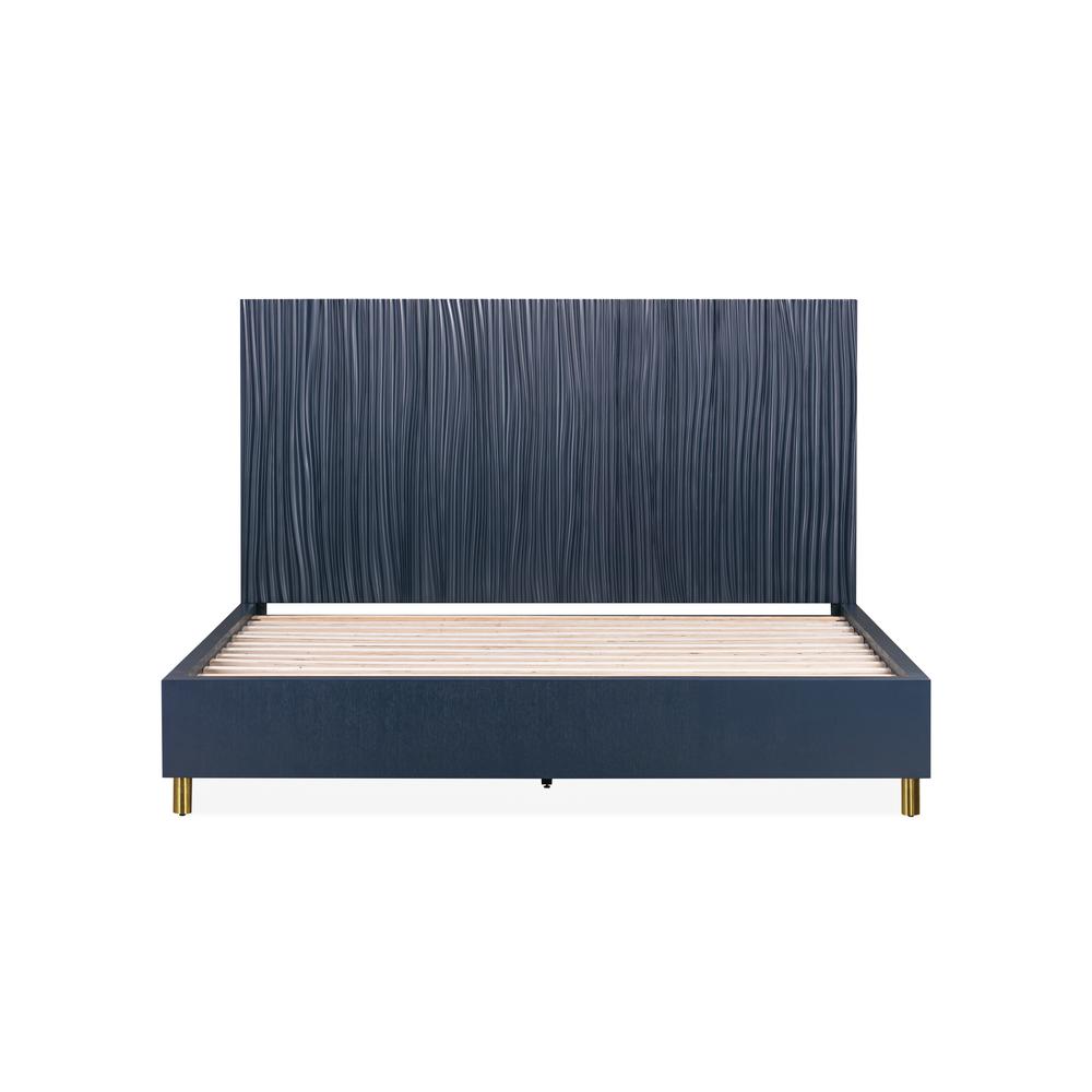 Argento Wave-Patterned Bed in Navy Blue and Burnished Brass. Picture 2