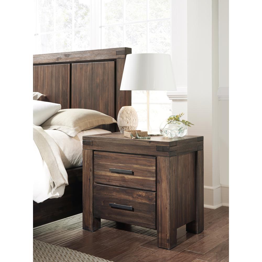 Meadow Two Drawer Solid Wood Nightstand in Brick Brown. Picture 5