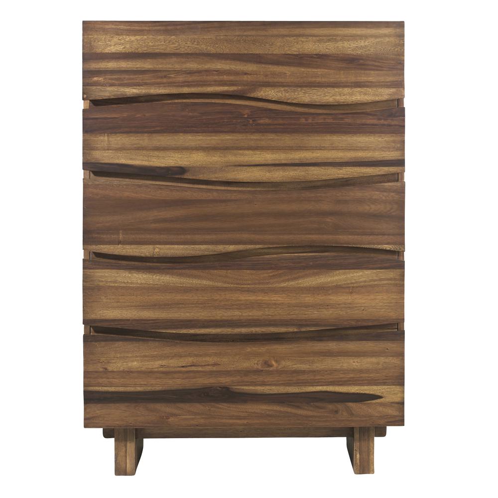 Ocean Five Drawer Solid Wood Chest in Natural Sengon (2024). Picture 3