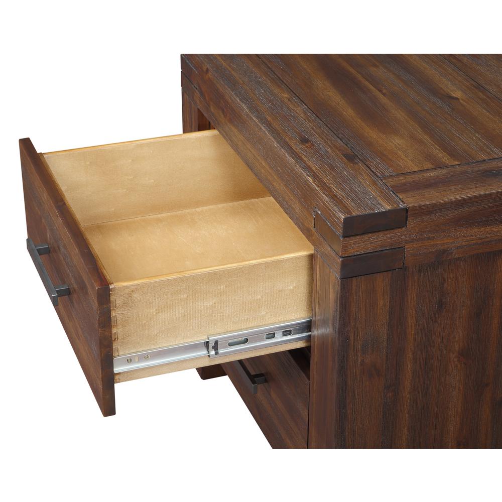 Meadow Two Drawer Solid Wood Nightstand in Brick Brown. Picture 4