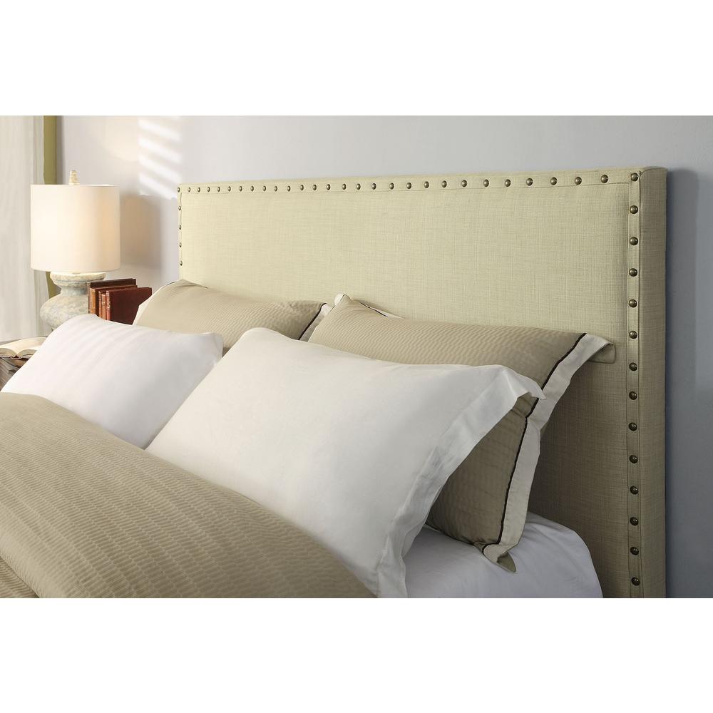 Tavel Nailhead Upholstered Platform Bed in Tumbleweed. Picture 3