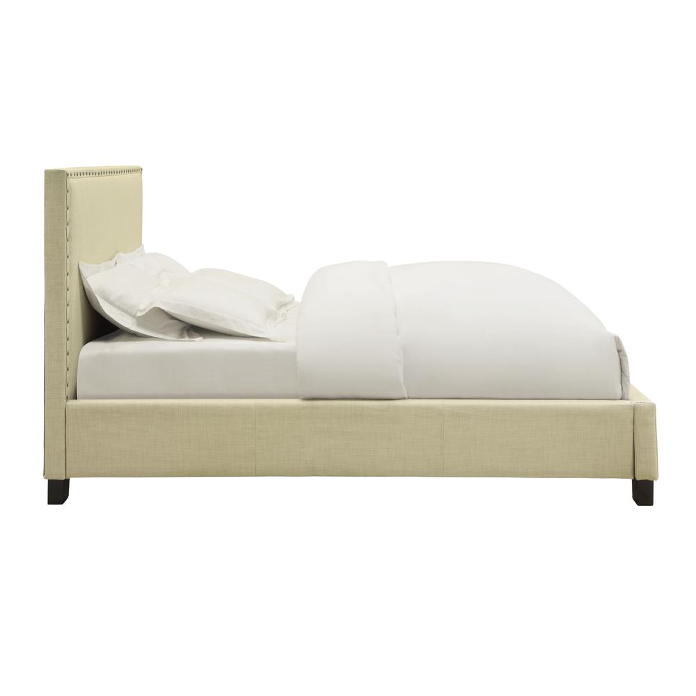 Tavel Nailhead Upholstered Platform Bed in Tumbleweed. Picture 7