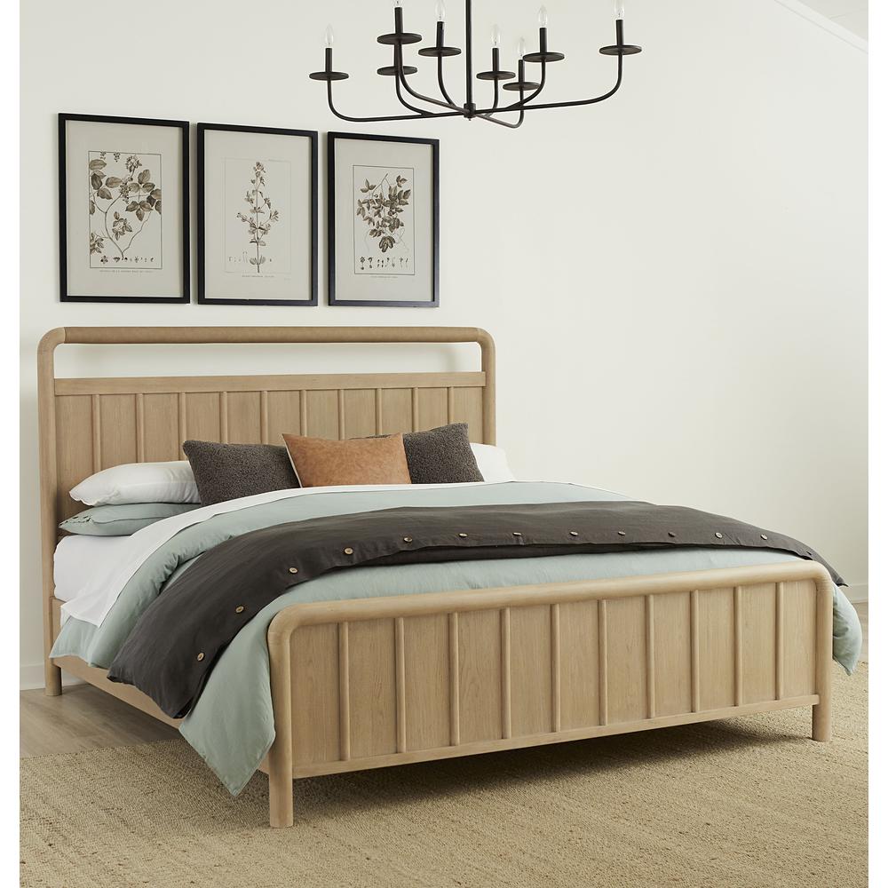 Camden Shiplap Oak Wood Platform Bed in Chai. Picture 1