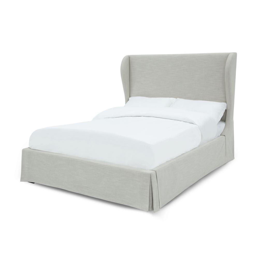 Hera Upholstered Skirted Panel Bed in Oatmeal. Picture 4