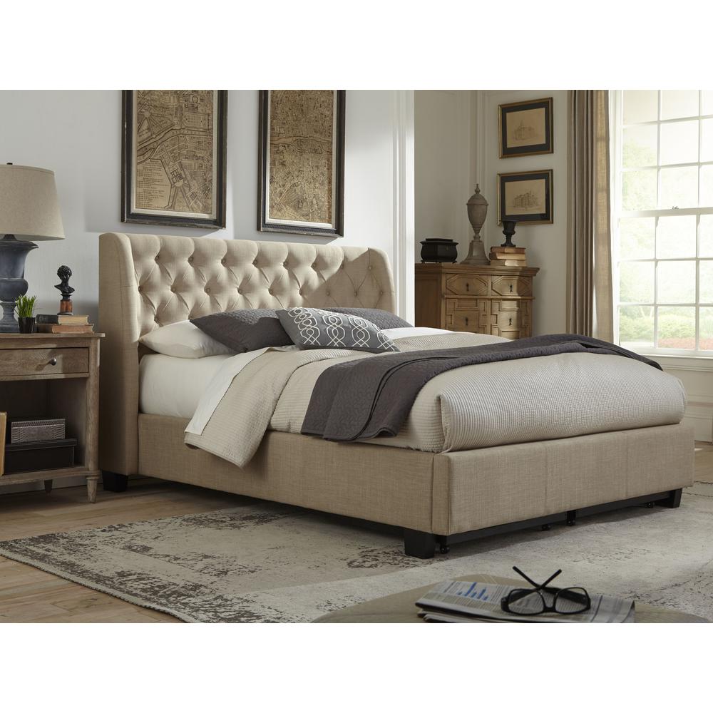 Levi Tufted Footboard Storage Bed in Toast Linen. Picture 1