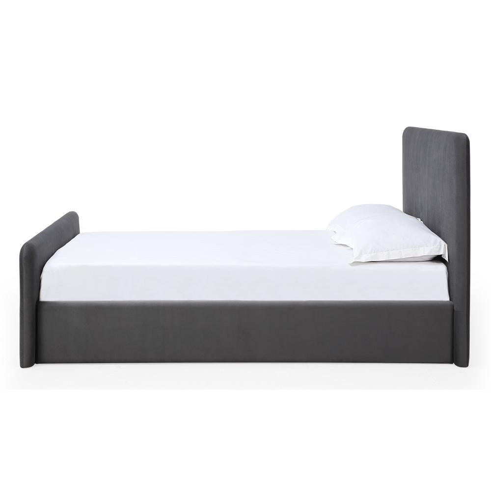 Elora Fully Upholstered Platform Bed in Charcoal Velvet. Picture 5