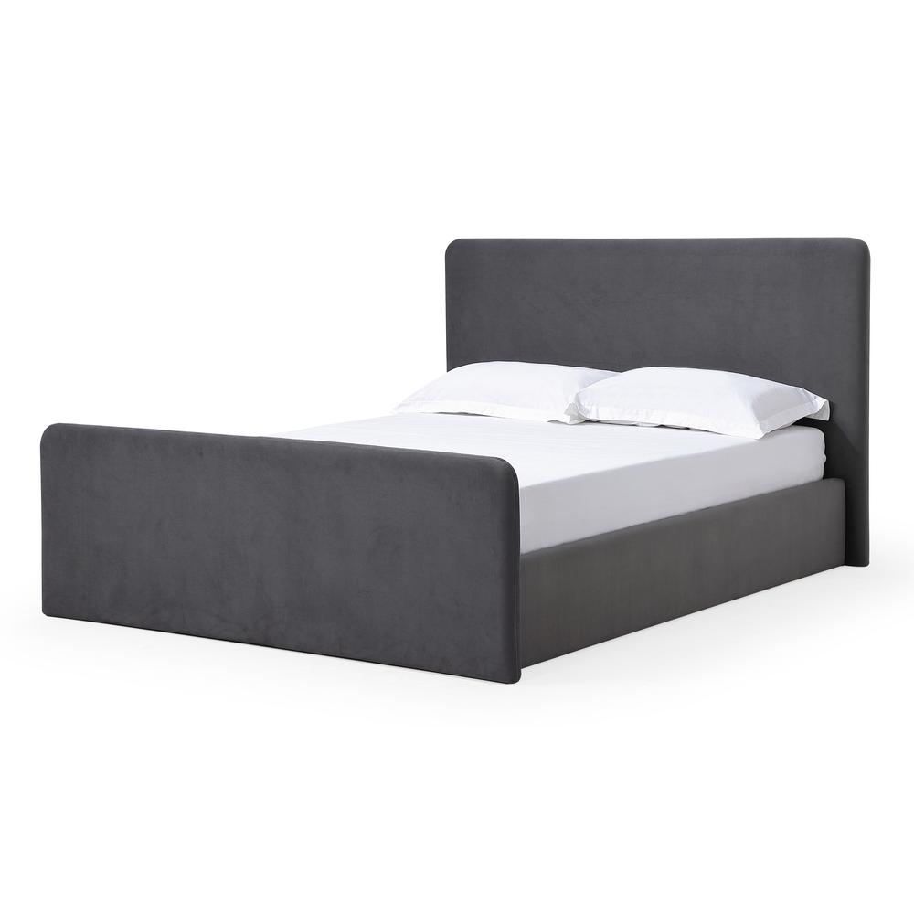 Elora Fully Upholstered Platform Bed in Charcoal Velvet. Picture 3