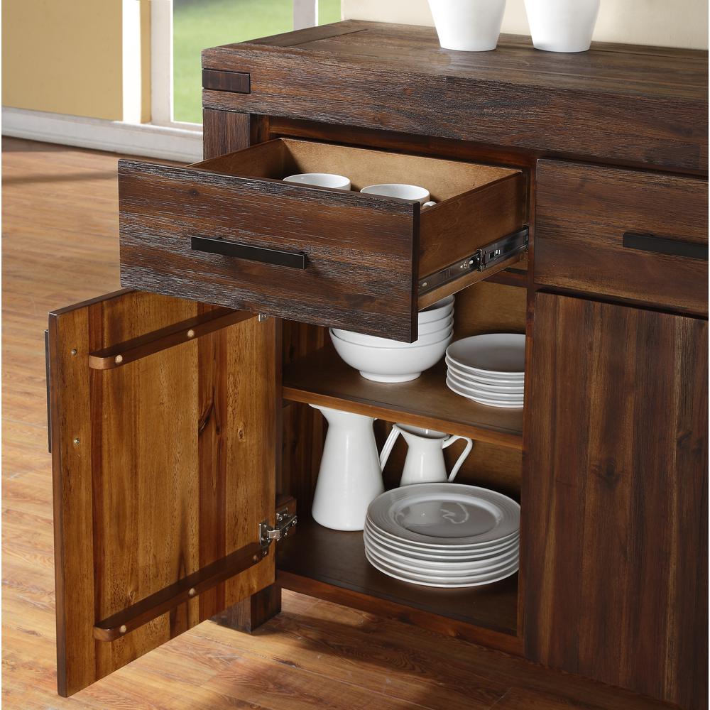 Meadow Three Drawer Three Door Solid Wood Sideboard in Brick Brown. Picture 3