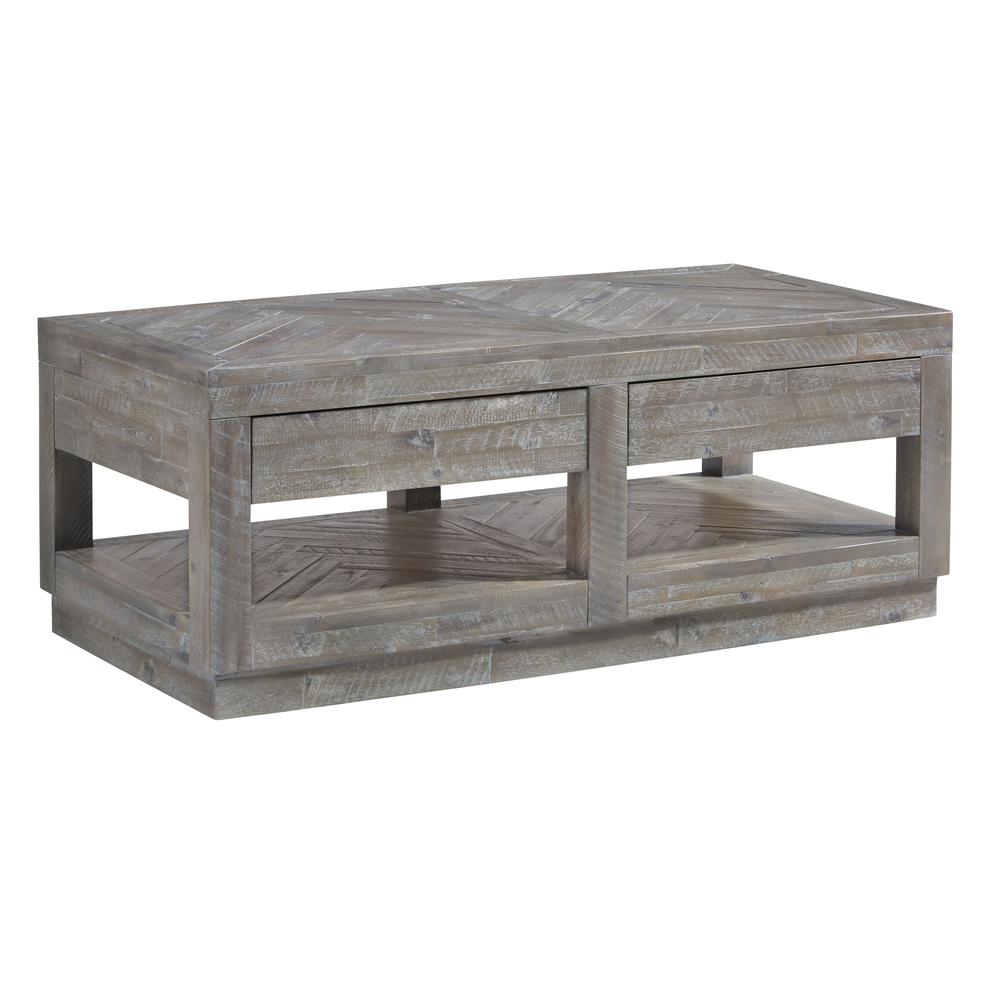 Herringbone Solid Wood Two Drawer Coffee Table in Rustic Latte. Picture 3