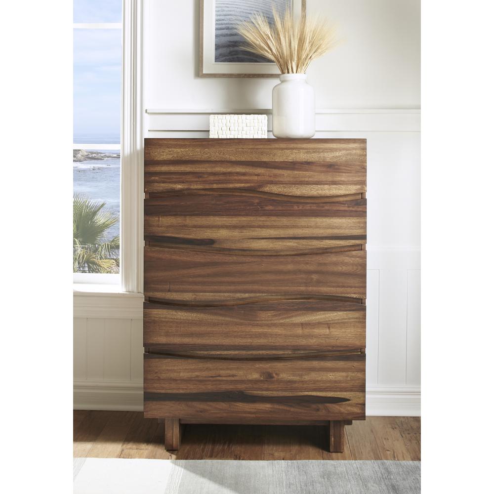 Ocean Five Drawer Solid Wood Chest in Natural Sengon (2024). Picture 1