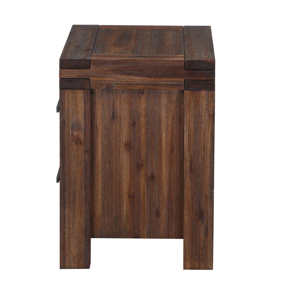 Meadow Two Drawer Solid Wood Nightstand in Brick Brown. Picture 3