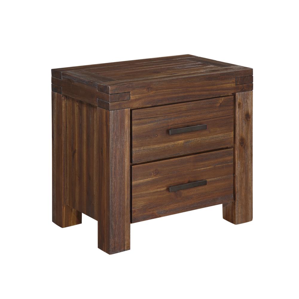 Meadow Two Drawer Solid Wood Nightstand in Brick Brown. Picture 1