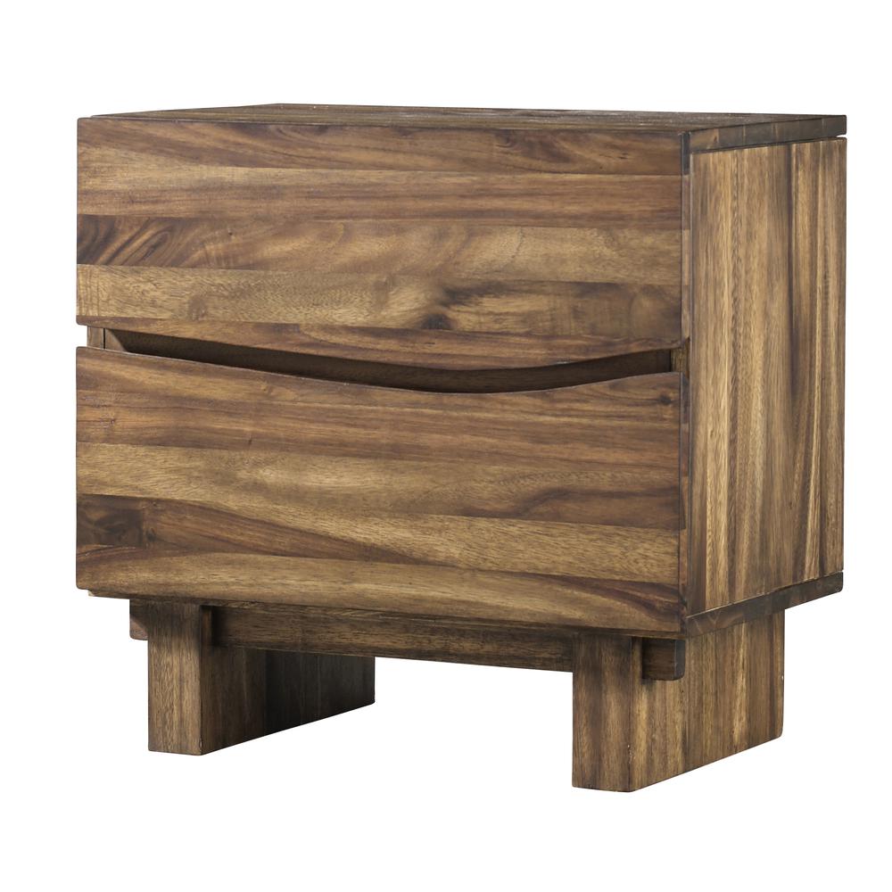 Ocean Two Drawer Solid Wood Nightstand in Natural Sengon. Picture 5
