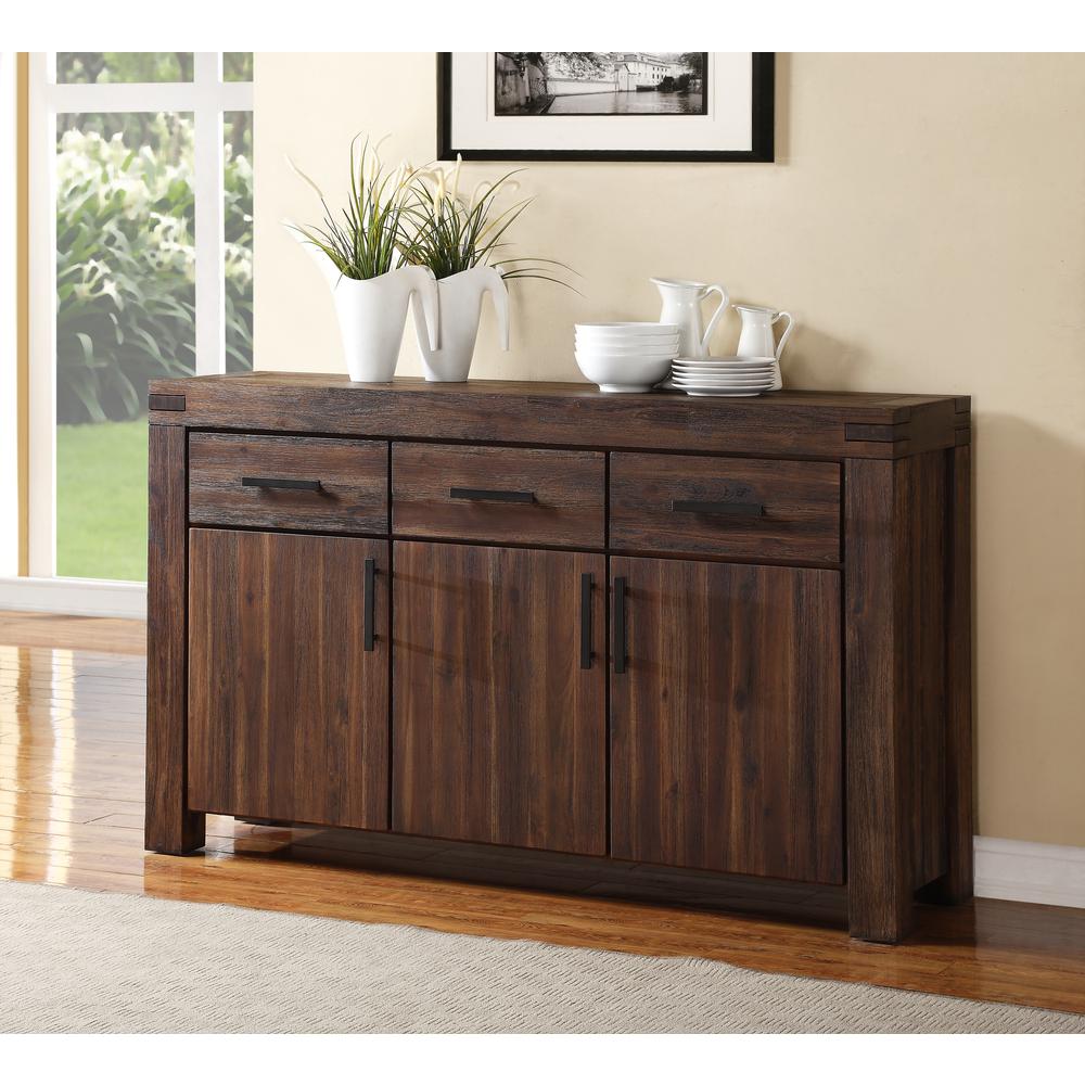 Meadow Three Drawer Three Door Solid Wood Sideboard in Brick Brown. Picture 1