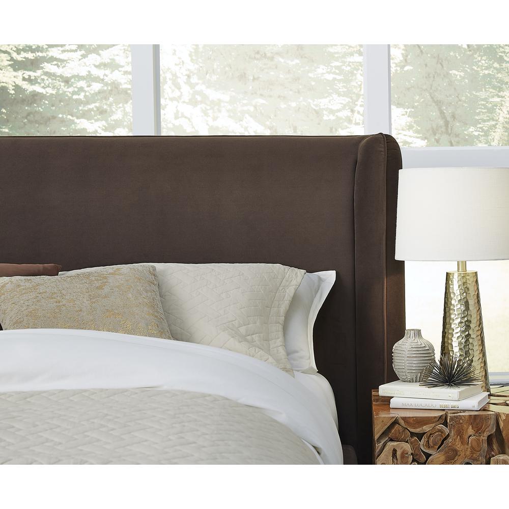 Bacall Velvet Upholstered Wingback Platform Bed in Cola. Picture 8
