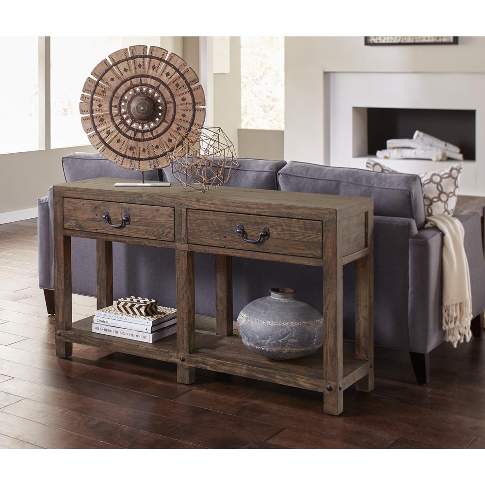 Craster Reclaimed Wood Console Table in Smoky Taupe. Picture 1