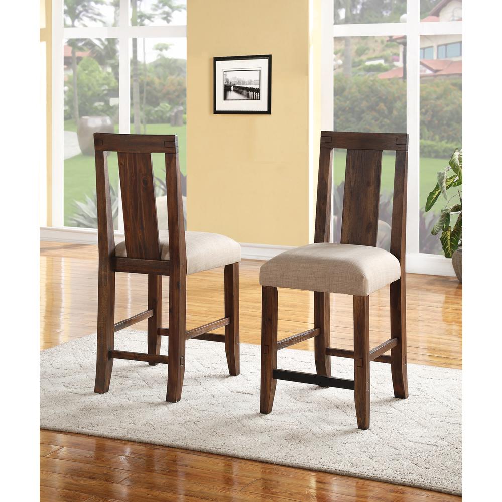Meadow Solid Wood Upholstered Kitchen Counter Stool in Brick Brown, set of 2. Picture 1