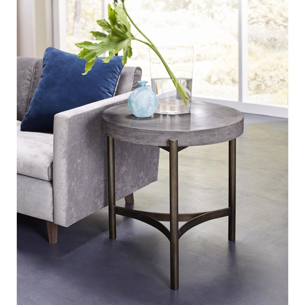 Lyon Round Natural Concrete and Metal Side Table. Picture 1