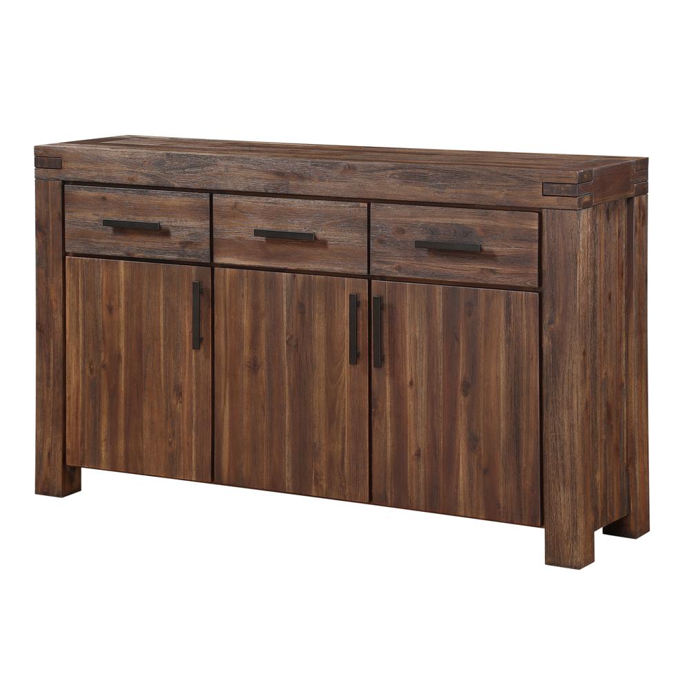 Meadow Three Drawer Three Door Solid Wood Sideboard in Brick Brown. Picture 9