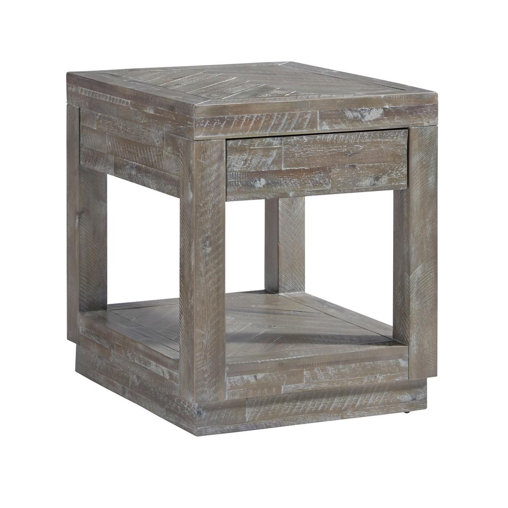 Herringbone Solid Wood One Drawer End Table in Rustic Latte. Picture 3