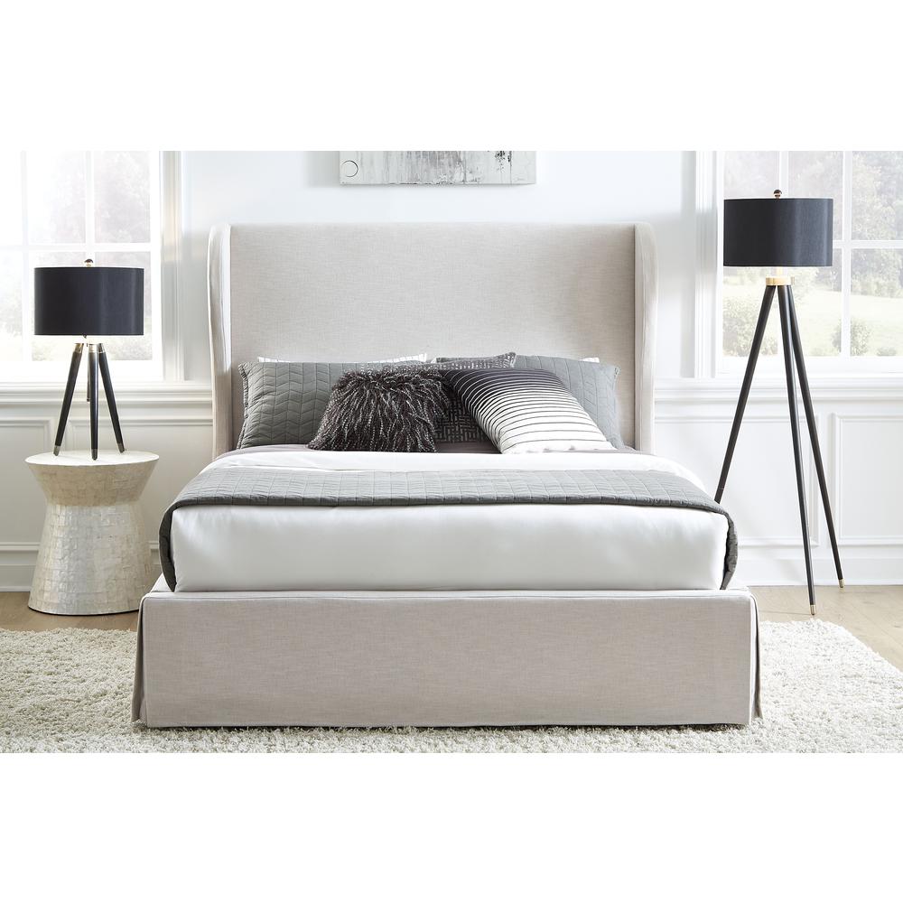 Hera Skirted Footboard Storage Panel Bed in Oatmeal. Picture 1