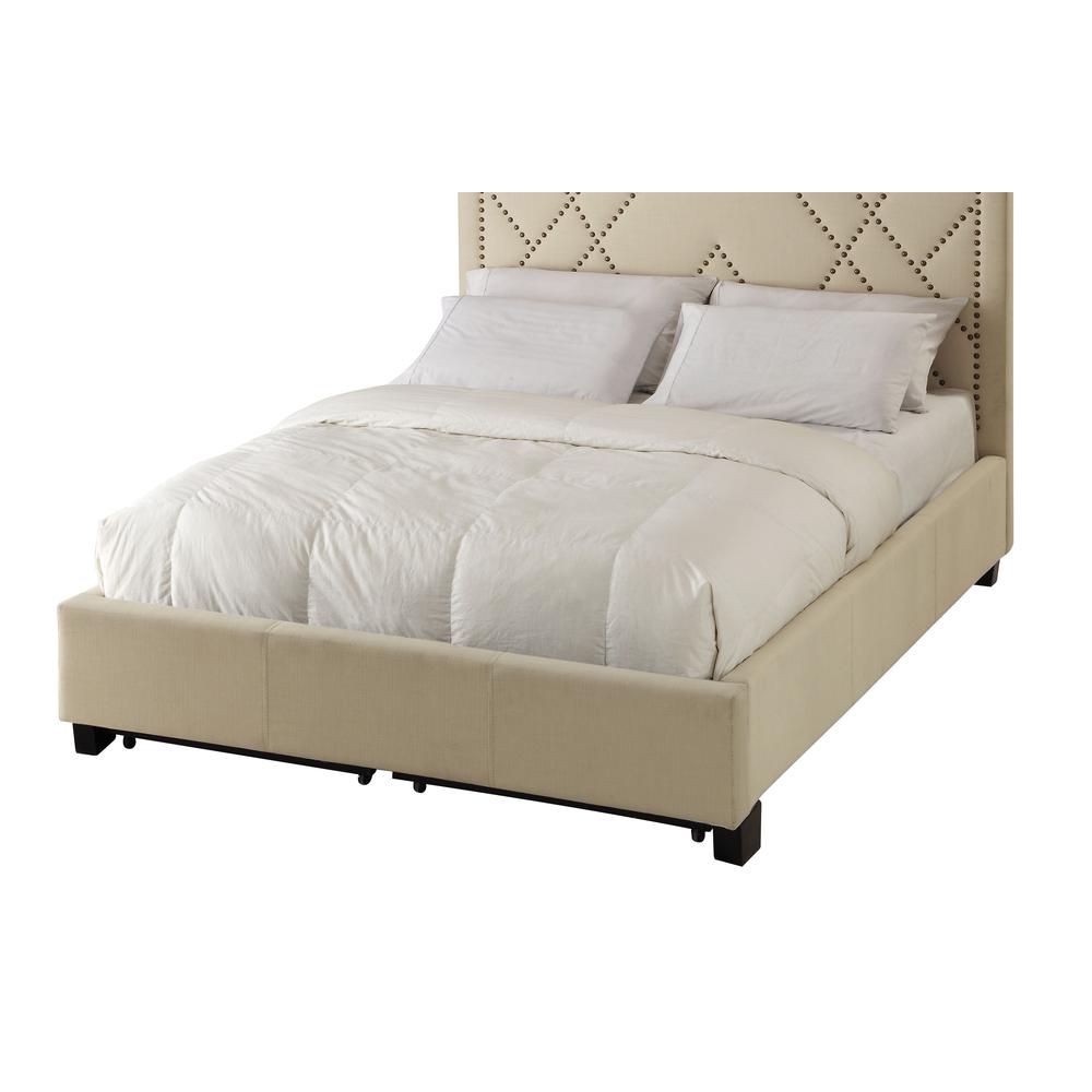 Vienne Nailhead Upholstered Platform Storage Bed in Powder. Picture 1