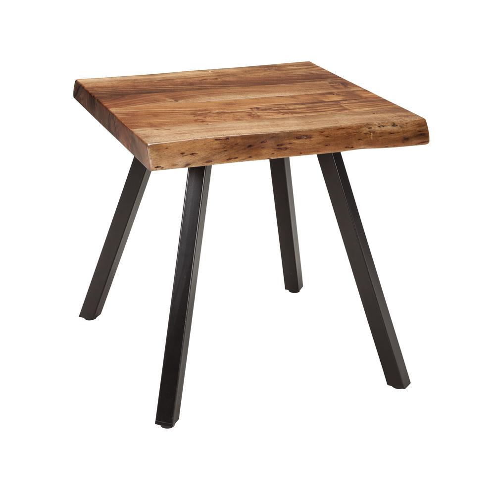 Reese Live Edge Solid Wood Metal Leg End Table in Natural Acacia. Picture 1