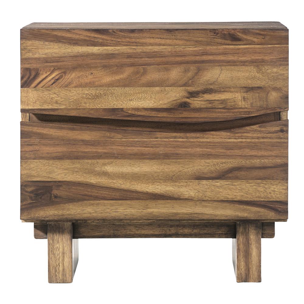 Ocean Two Drawer Solid Wood Nightstand in Natural Sengon. Picture 4